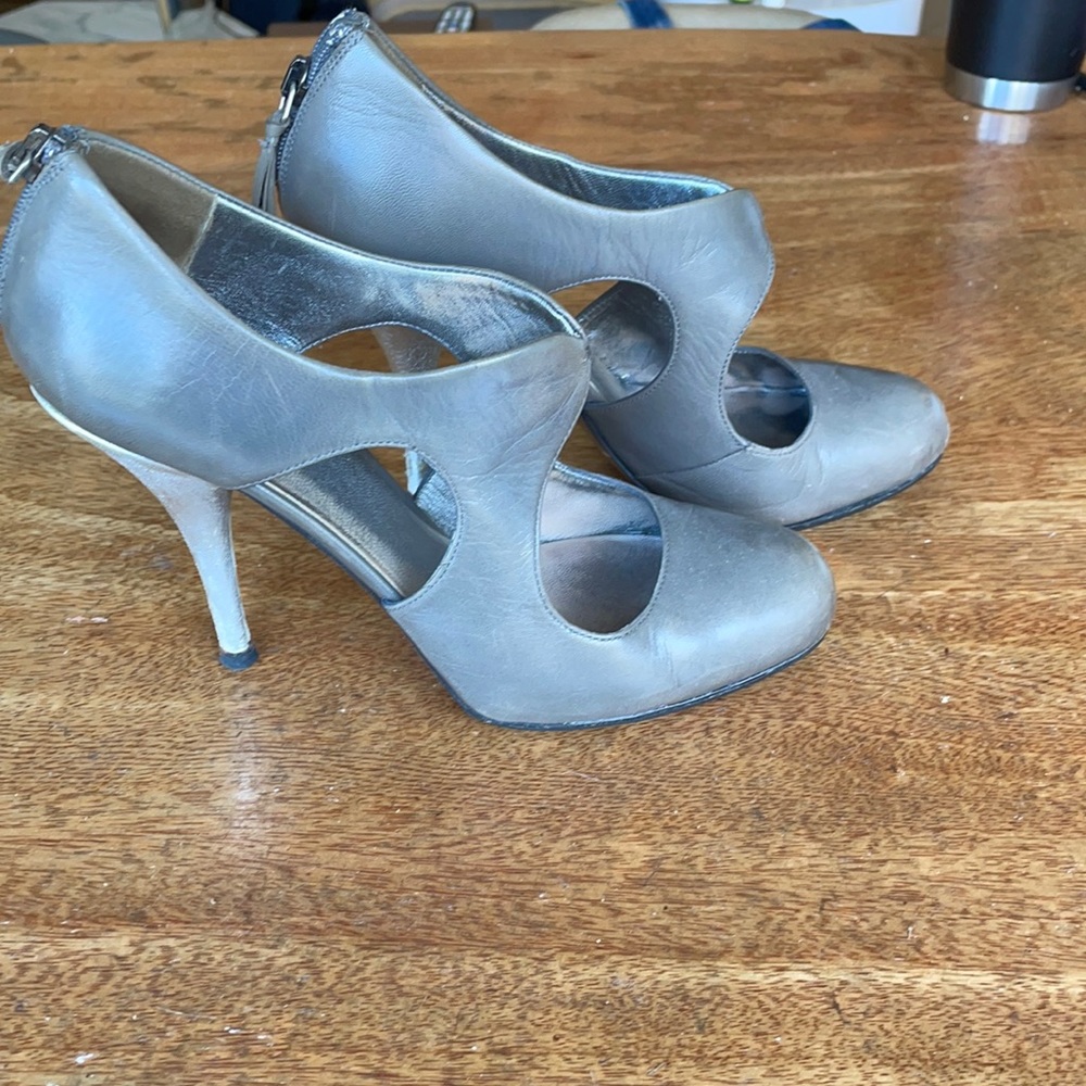 Miu Miu grey and silver maryjane heels